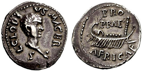 clodius macer roman coin denarius
